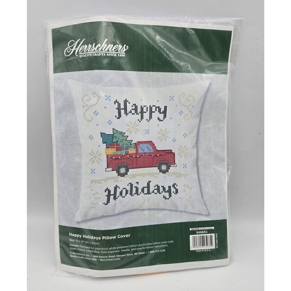Herrschners Happy Holidays Pillow Cover Cross-Stitch 16" x 16" NEW SEALED